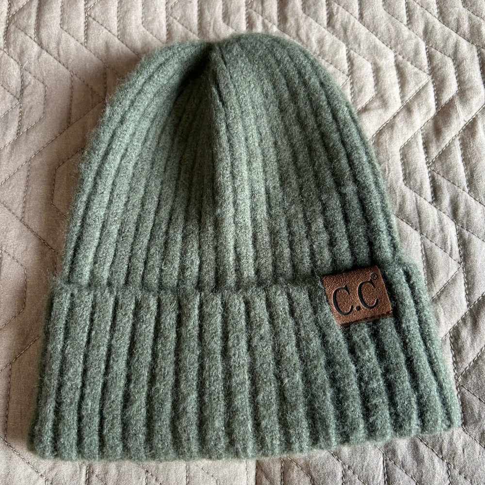 C.C Olive Green Ribbed Beanie